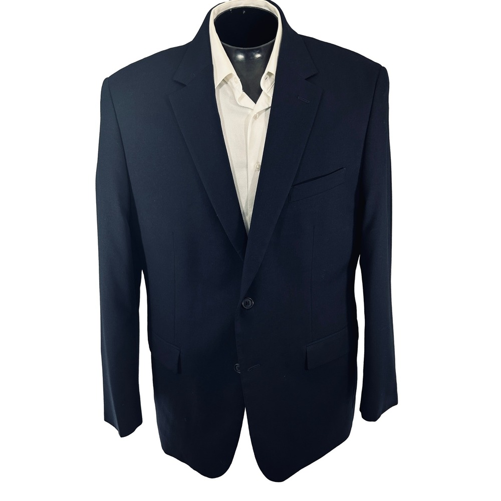 Pronto Uomo Blazer 46L Solid Navy Blue Modern Fit Stretch 2 Button Double Vent